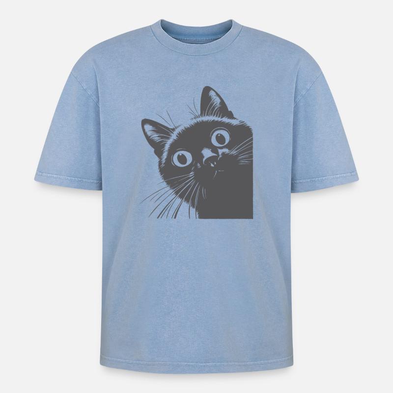 schwarze Katze - Oversized Unisex Premium Acid-Washed T-Shirt - Blau Acid Wash