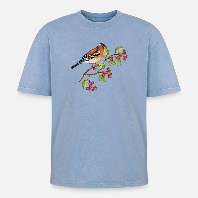 Bunter Vogel - Oversized Unisex Premium Acid-Washed T-Shirt - Blau Acid Wash