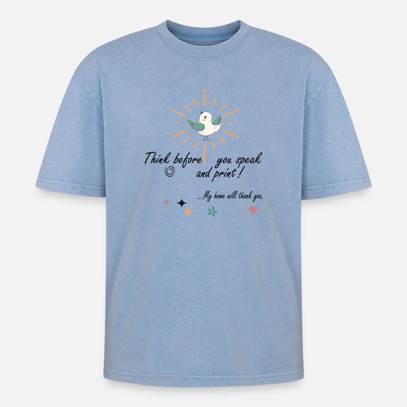 Think - Oversized Unisex Premium Acid-Washed T-Shirt - Blau Acid Wash
