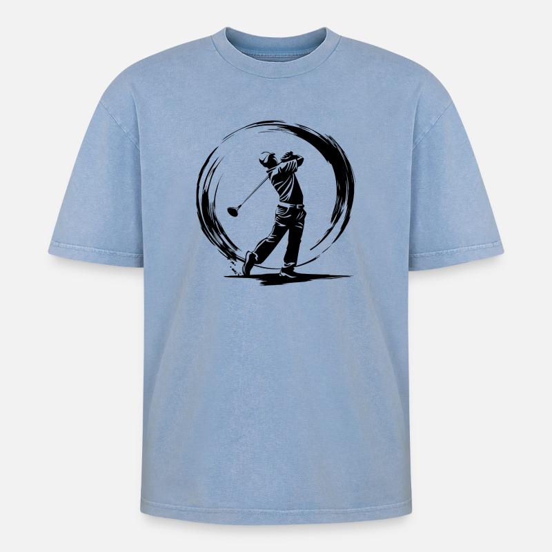 Golfer Mann Silhouette - Oversized Unisex Premium Acid-Washed T-Shirt - Blau Acid Wash