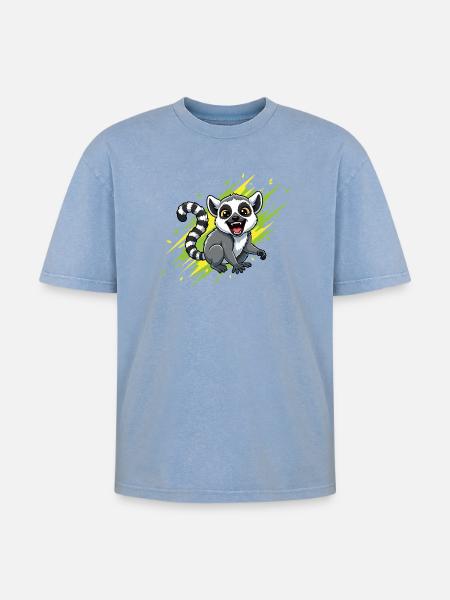 Cheerful lemur with beam background - Oversized Unisex Premium Acid-Washed T-Shirt - acid washed blue