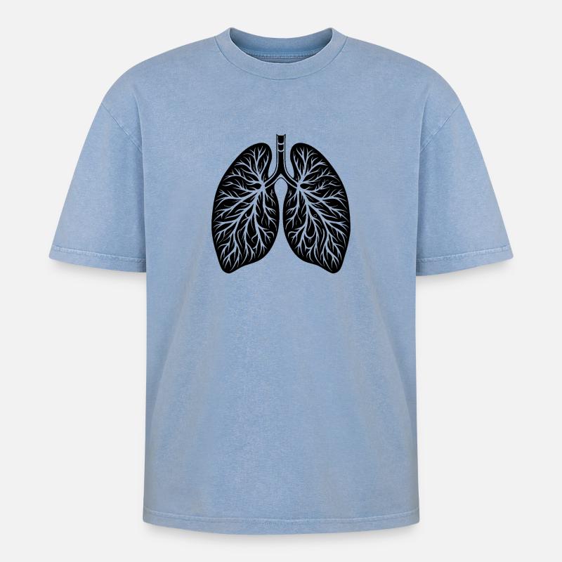 Lungen - Oversized Unisex Premium Acid-Washed T-Shirt - Blau Acid Wash