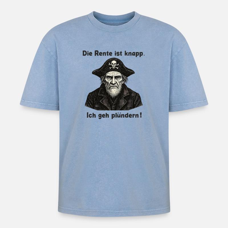 Rente knapp Pirat Plünderer - Oversized Unisex Premium Acid-Washed T-Shirt - Blau Acid Wash