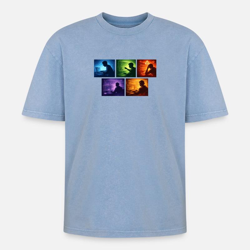 Multi-Screen Code Shadow - Oversized Unisex Premium Acid-Washed T-Shirt - acid washed blue