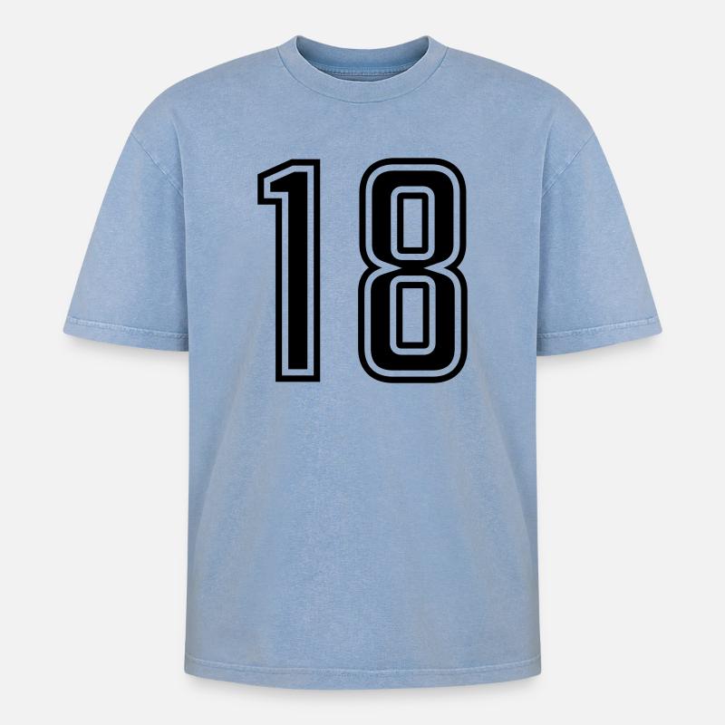 18 - Oversized Unisex Premium Acid-Washed T-Shirt - Blau Acid Wash