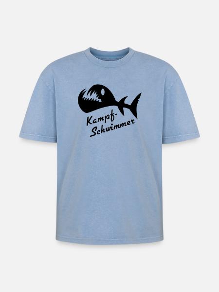 Kampfswimmer Fisch 2 - Oversized Unisex Premium Acid-Washed T-Shirt - Blau Acid Wash