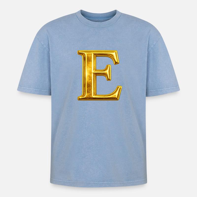 Golden E Monogram Design - Oversized Unisex Premium Acid-Washed T-Shirt - acid washed blue
