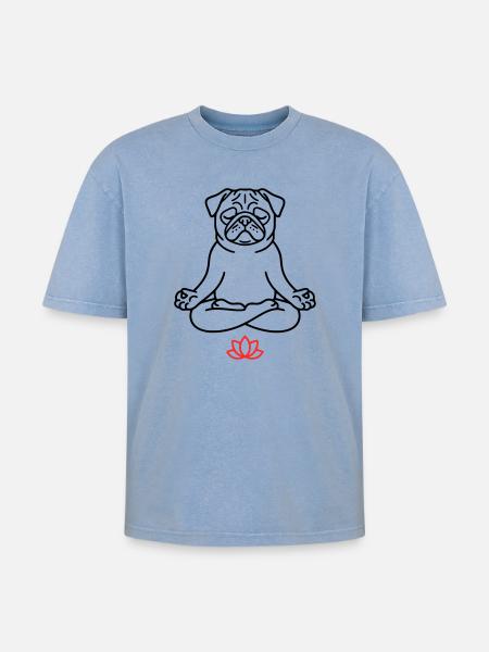 Mops Hund Zen Ausmalbild - Oversized Unisex Premium Acid-Washed T-Shirt - Blau Acid Wash