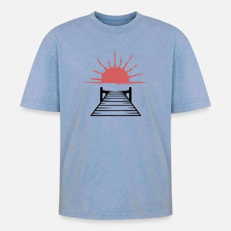 Lac Jetty Sunset - T-shirt Premium unisexe oversize acid-washed - bleu délavé acide