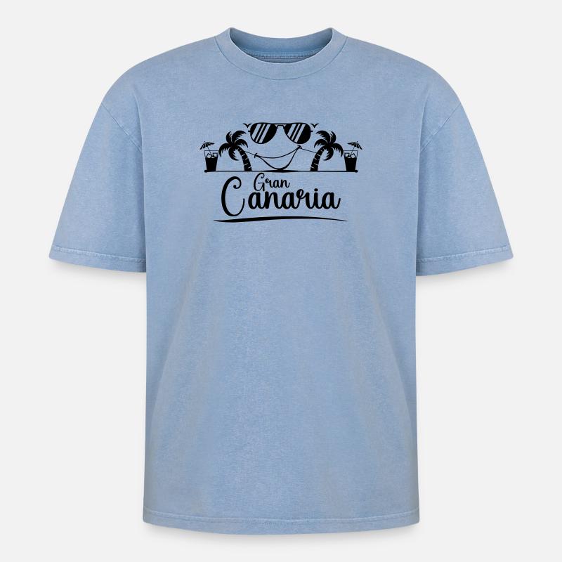 Gran Canaria - Oversized Unisex Premium Acid-Washed T-Shirt - Blau Acid Wash