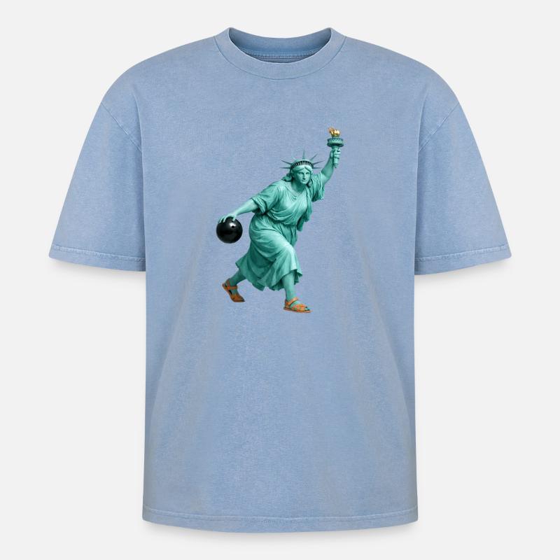 Freiheitsstatue Bowling - Oversized Unisex Premium Acid-Washed T-Shirt - Blau Acid Wash