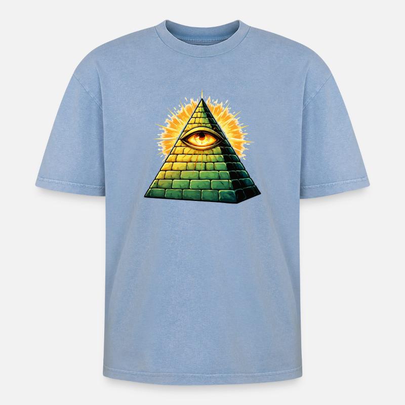 illuminati-pyramide - Oversized Unisex Premium Acid-Washed T-Shirt - Blau Acid Wash