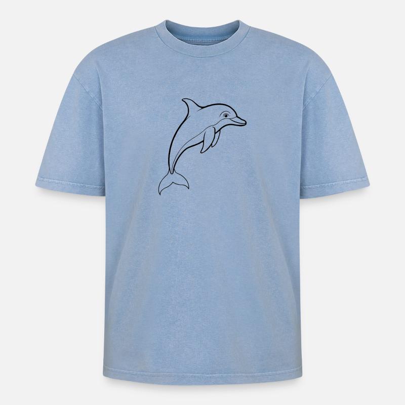 Delfin - Oversized Unisex Premium Acid-Washed T-Shirt - Blau Acid Wash