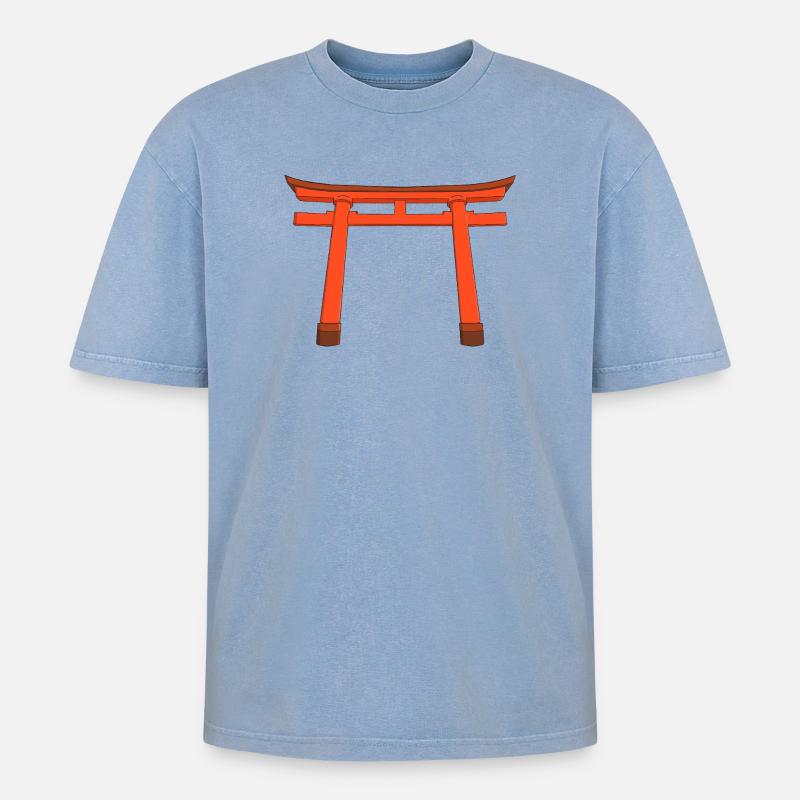 Lebendiges Torii-Tor - Oversized Unisex Premium Acid-Washed T-Shirt - Blau Acid Wash