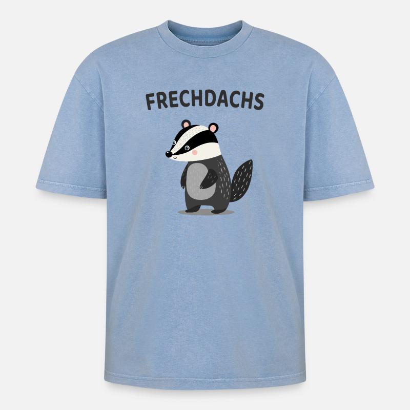 Frechdachs Lustiger Dachs Spruch - Oversized Unisex Premium Acid-Washed T-Shirt - Blau Acid Wash
