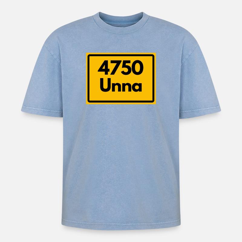 OLD POSTCODE POSTCODE RETRO 4750 UNNA - Oversized Unisex Premium Acid-Washed T-Shirt - acid washed blue