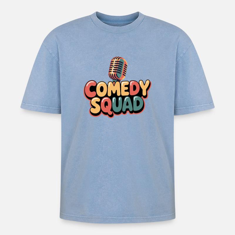 Comedy-Truppe - Oversized Unisex Premium Acid-Washed T-Shirt - Blau Acid Wash