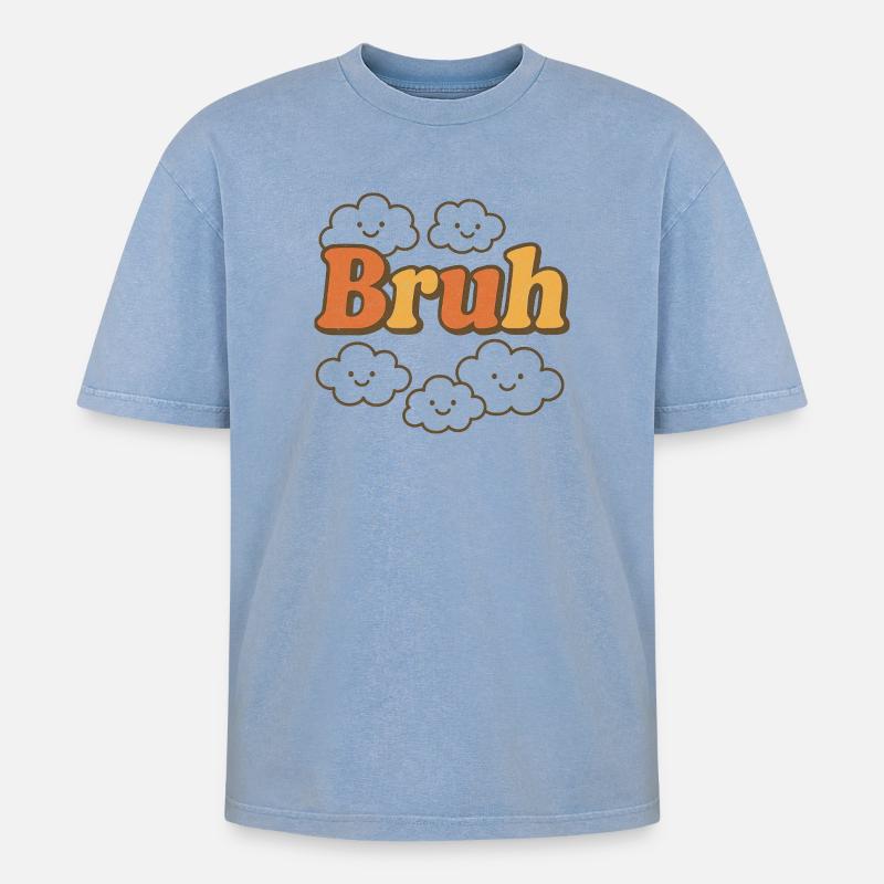 Bruh Clouds Glitter-Typografie - Oversized Unisex Premium Acid-Washed T-Shirt - Blau Acid Wash