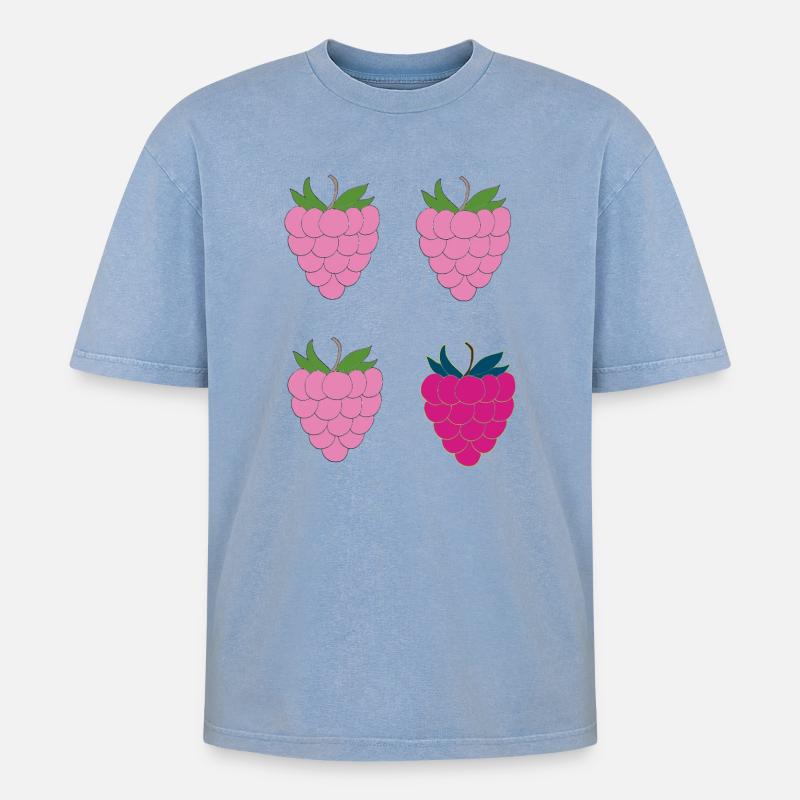 Double Raspberry Pop Art - Oversized Unisex Premium Acid-Washed T-Shirt - acid washed blue