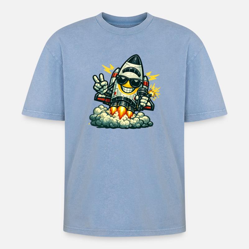Canard Fusée Spatiale avec Micro - T-shirt Premium unisexe oversize acid-washed - bleu délavé acide