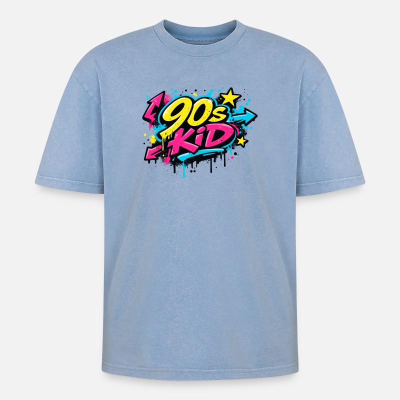 90s Kid Graffiti Burst - Oversized Unisex Premium Acid-Washed T-Shirt - Blau Acid Wash
