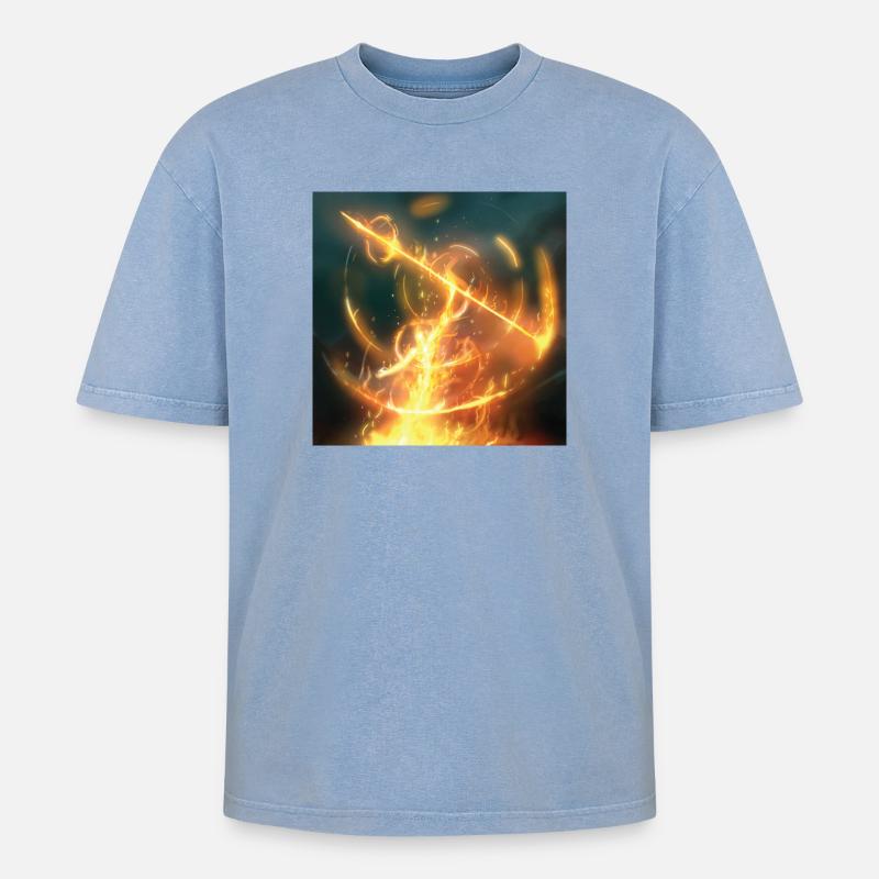 Fire Spear - Oversized Unisex Premium Acid-Washed T-Shirt - Blau Acid Wash