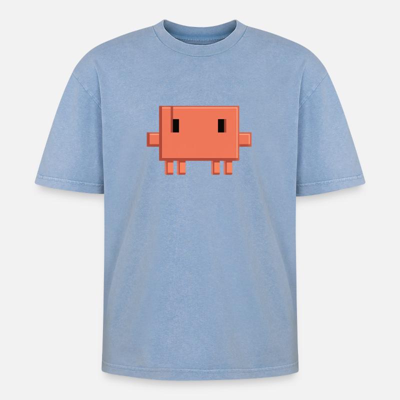 Claude Code Pixel AI Maskottchen-Entwickleraufkleber - Oversized Unisex Premium Acid-Washed T-Shirt - Blau Acid Wash