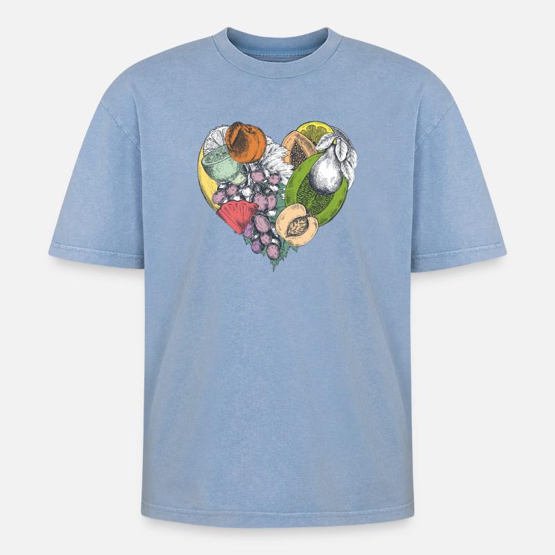 Fruchtherz Collage - Oversized Unisex Premium Acid-Washed T-Shirt - Blau Acid Wash