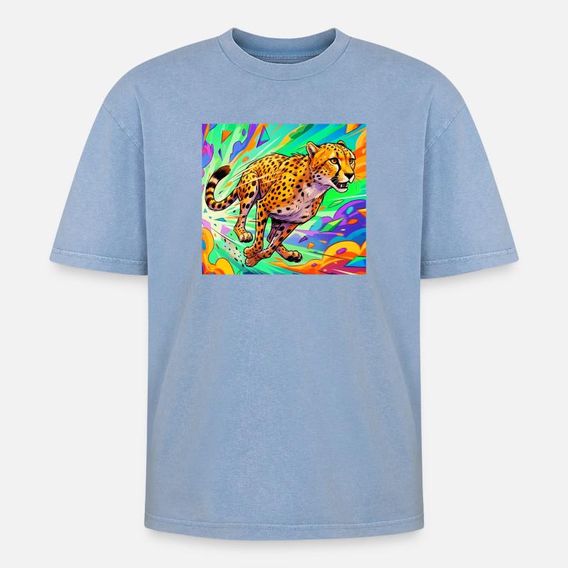 Gepard - Oversized Unisex Premium Acid-Washed T-Shirt - Blau Acid Wash
