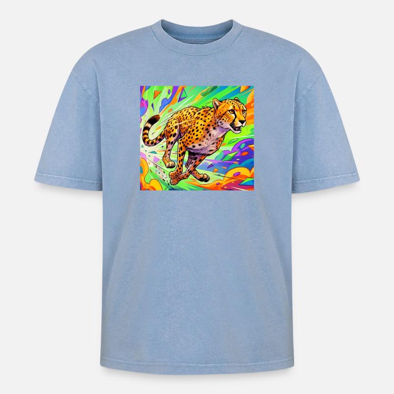 guépard - T-shirt Premium unisexe oversize acid-washed - bleu délavé acide