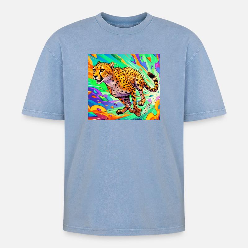 Gepard - Oversized Unisex Premium Acid-Washed T-Shirt - Blau Acid Wash