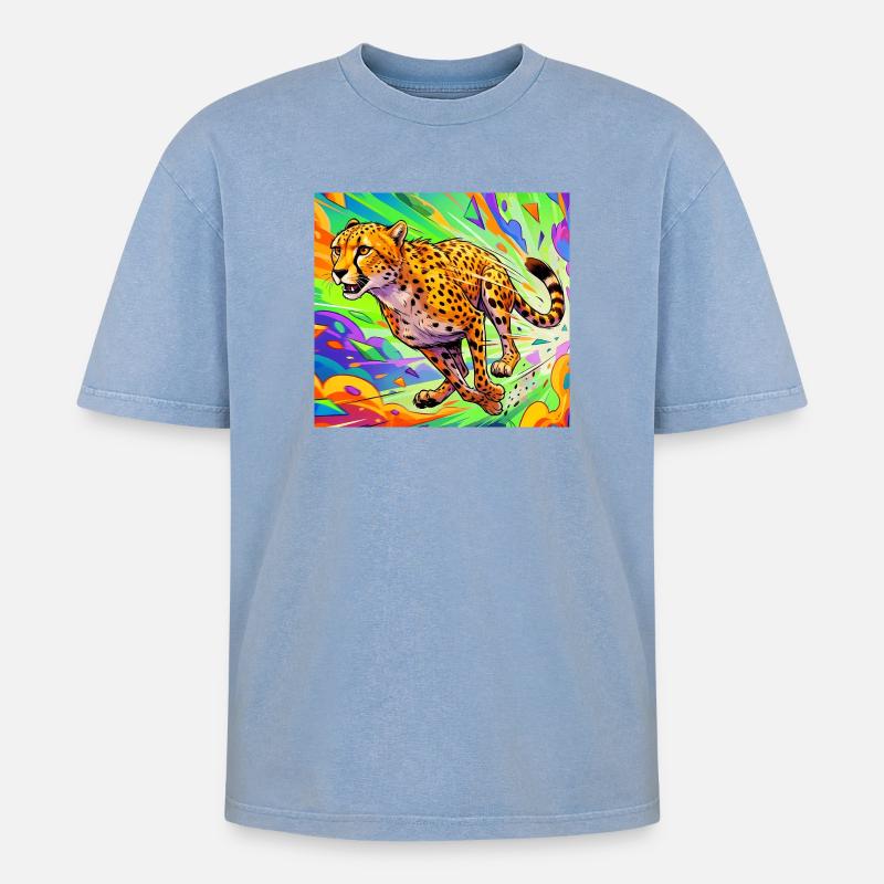 guépard - T-shirt Premium unisexe oversize acid-washed - bleu délavé acide