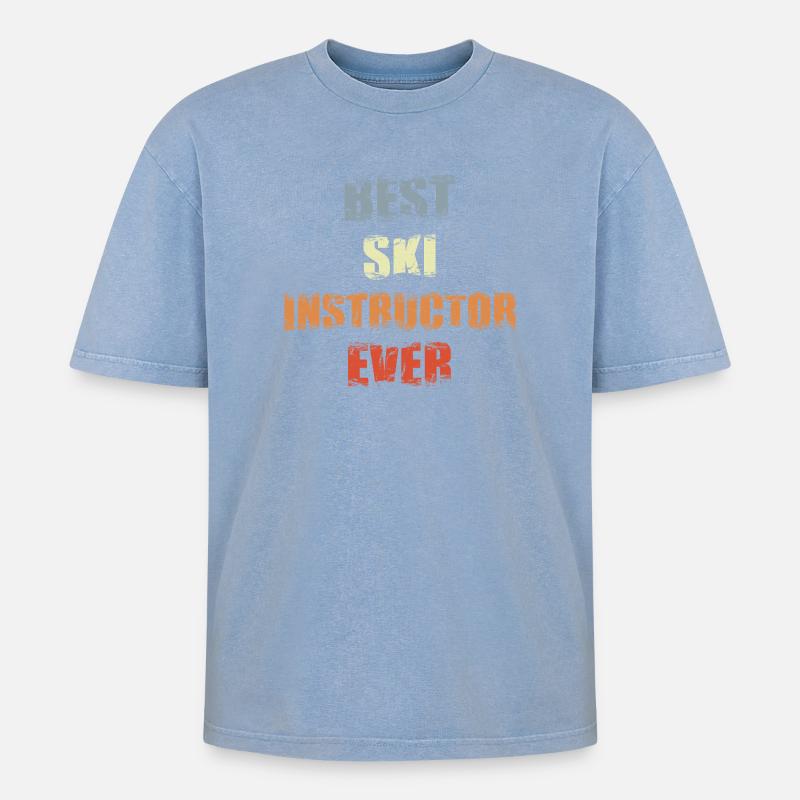 Ski trainer - Oversized Unisex Premium Acid-Washed T-Shirt - acid washed blue