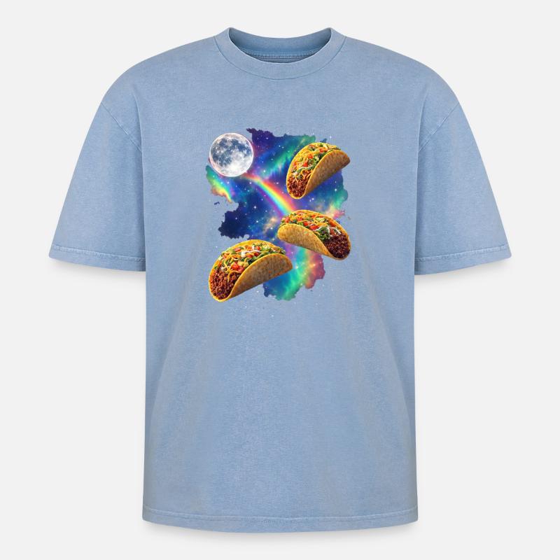 Kosmische Taco-Regenbogen - Oversized Unisex Premium Acid-Washed T-Shirt - Blau Acid Wash