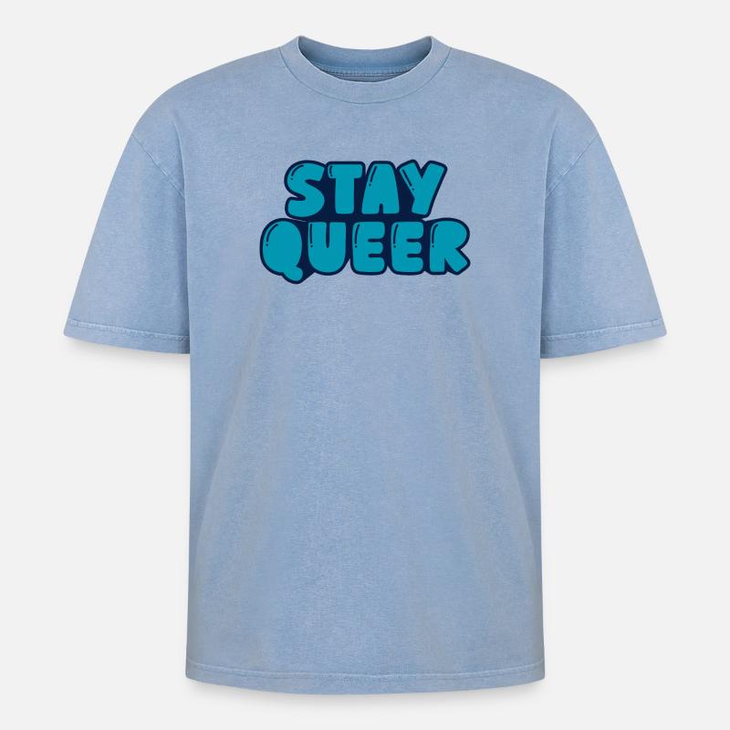 Bleib queer - Oversized Unisex Premium Acid-Washed T-Shirt - Blau Acid Wash