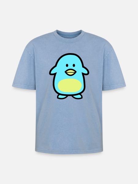 Penguin Comic - Oversized Unisex Premium Acid-Washed T-Shirt - acid washed blue