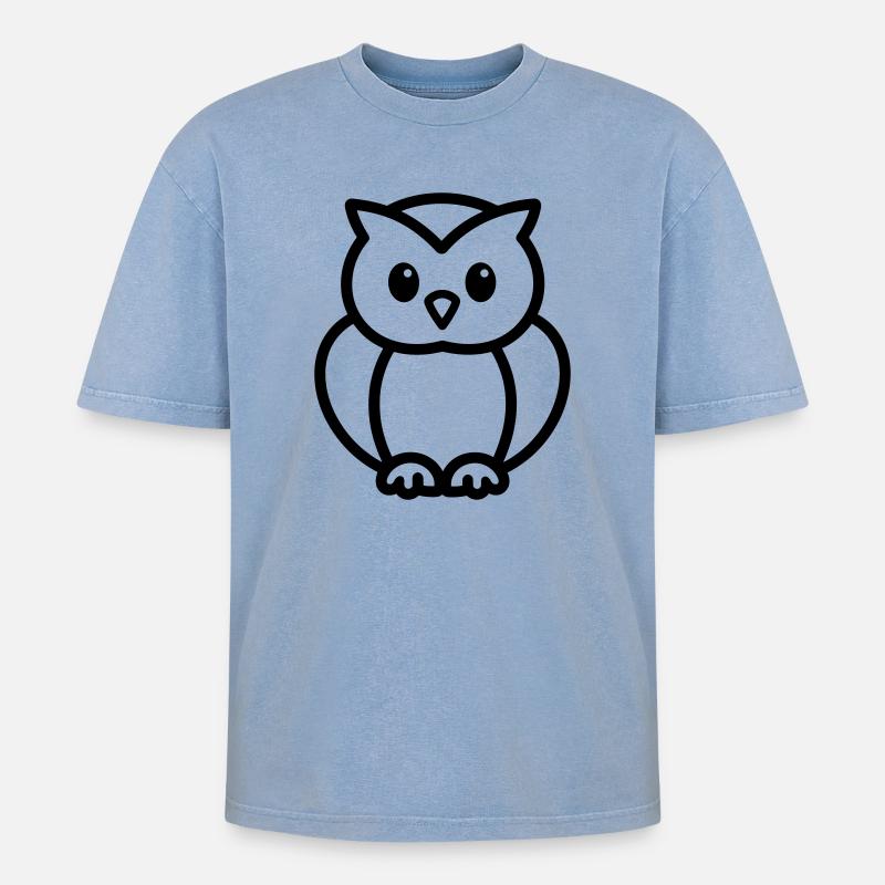 Eule - Oversized Unisex Premium Acid-Washed T-Shirt - Blau Acid Wash