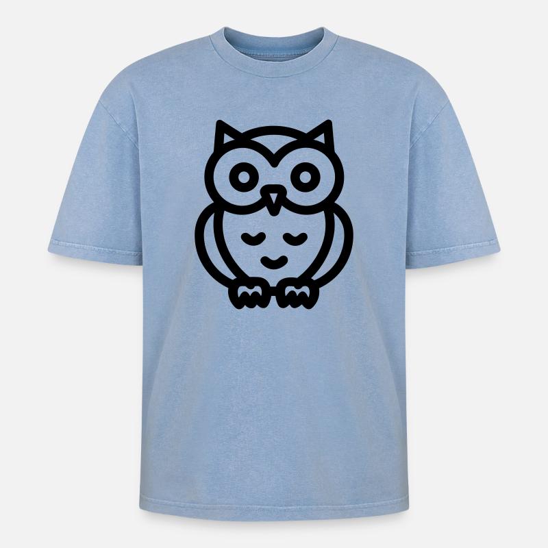 Eule - Oversized Unisex Premium Acid-Washed T-Shirt - Blau Acid Wash