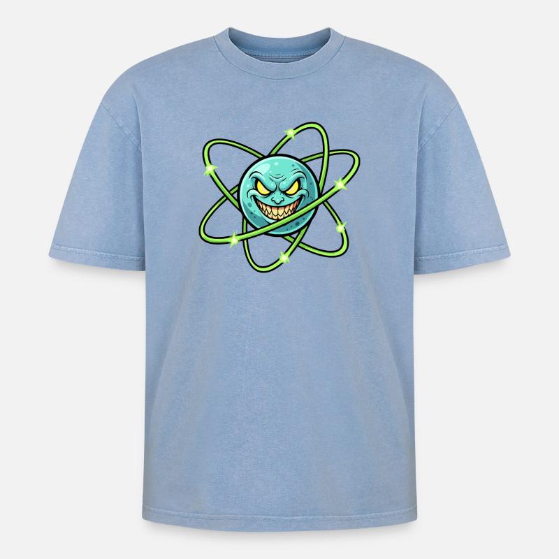 Grim Moon with Atomic Ring - Oversized Unisex Premium Acid-Washed T-Shirt - acid washed blue