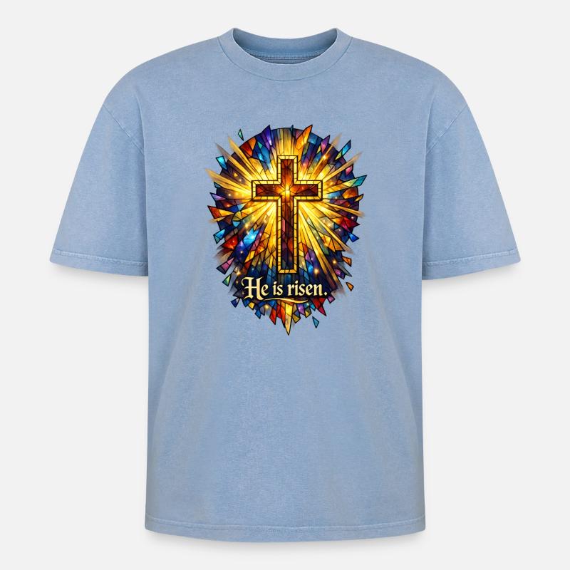 He is risen - Oversized Unisex Premium Acid-Washed T-Shirt - Blau Acid Wash