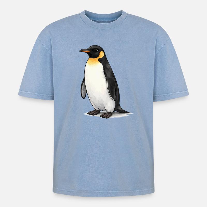 Pinguin - Oversized Unisex Premium Acid-Washed T-Shirt - Blau Acid Wash
