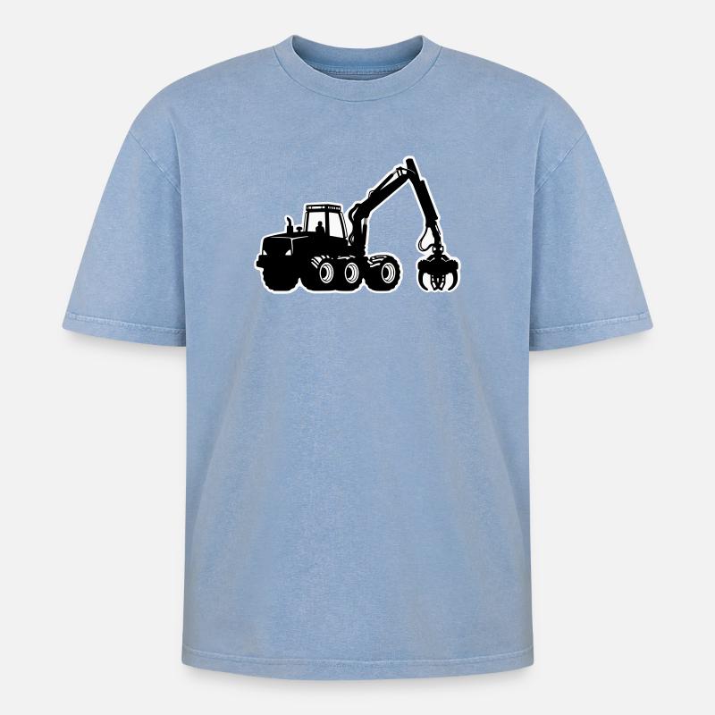 Harvester Silhouette - Oversized Unisex Premium Acid-Washed T-Shirt - Blau Acid Wash