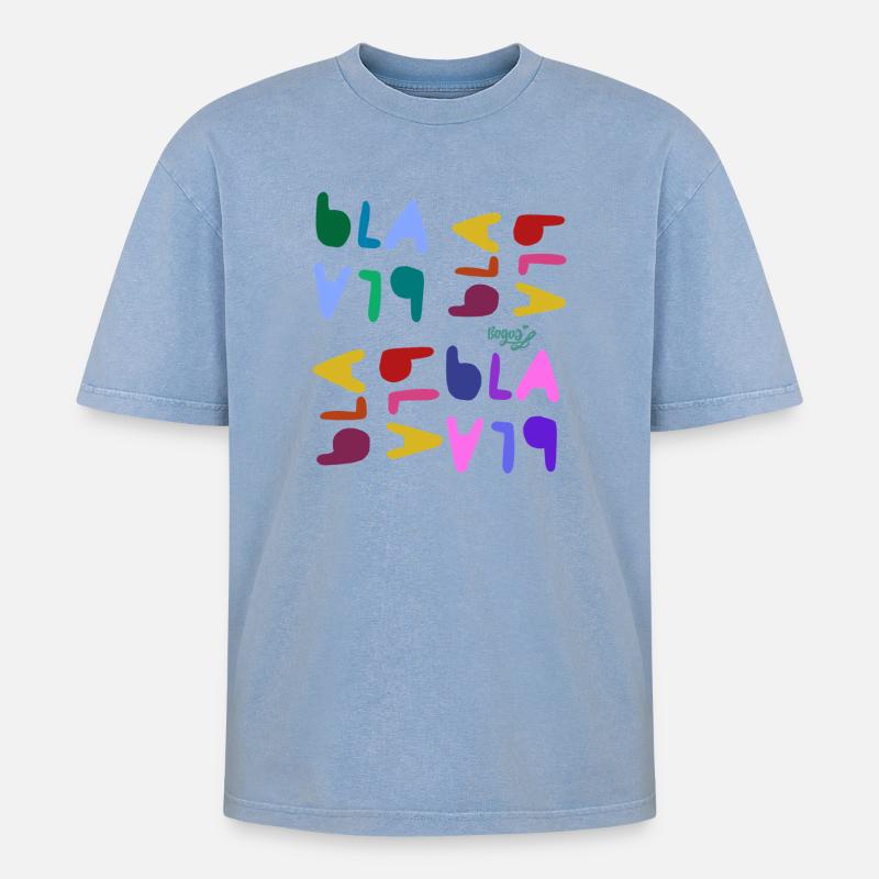 Bla bla bla  - Oversized Unisex Premium Acid-Washed T-Shirt - Blau Acid Wash