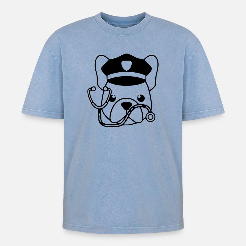 Frenchie Arzt Kopf Outline - Oversized Unisex Premium Acid-Washed T-Shirt - Blau Acid Wash