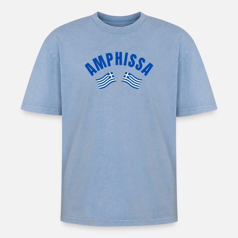 Amphissa Drapeaux grecs - T-shirt Premium unisexe oversize acid-washed - bleu délavé acide