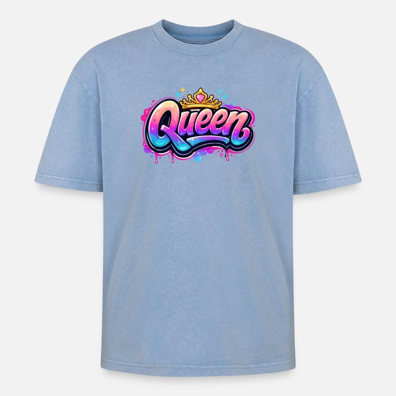 Queen Graffiti Crown Design - Oversized Unisex Premium Acid-Washed T-Shirt - acid washed blue
