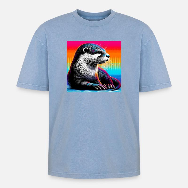 Otter - Oversized Unisex Premium Acid-Washed T-Shirt - Blau Acid Wash