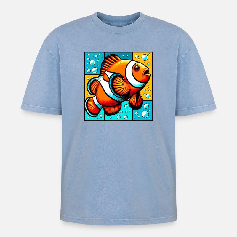 Clownfisch - Oversized Unisex Premium Acid-Washed T-Shirt - Blau Acid Wash