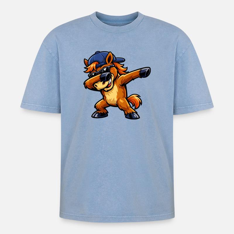 Cheval de dabing - T-shirt Premium unisexe oversize acid-washed - bleu délavé acide