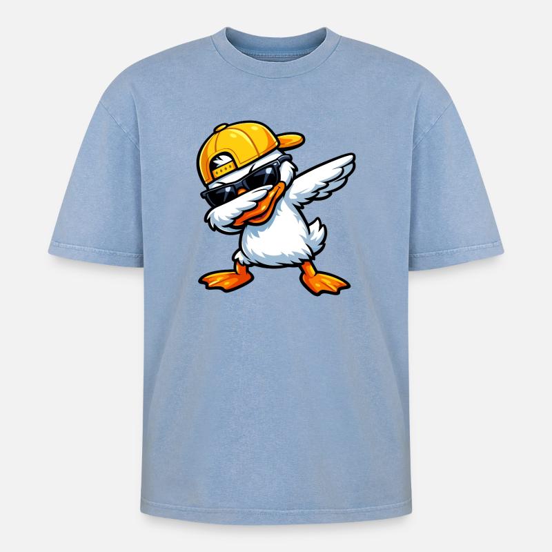 Dabbing Duck - Oversized Unisex Premium Acid-Washed T-Shirt - Blau Acid Wash